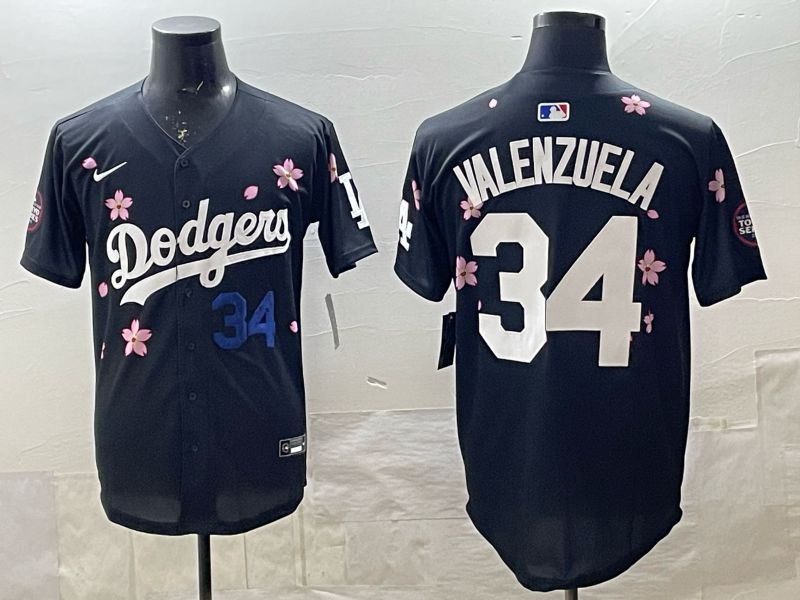 Men 2025 Nike Los Angeles Dodgers #34 Valenzuela Black Game MLB Jersey 08
